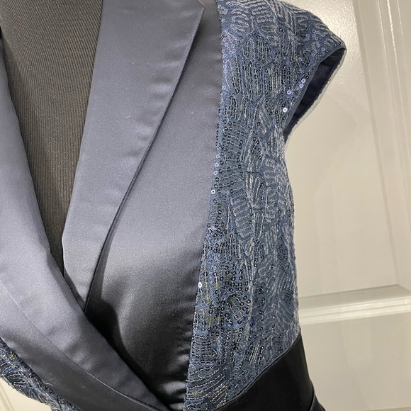 Tadashi Collection Navy Blue Midi Sequins Holiday Cocktail Dress SIZE 8 - Picture 3 of 10